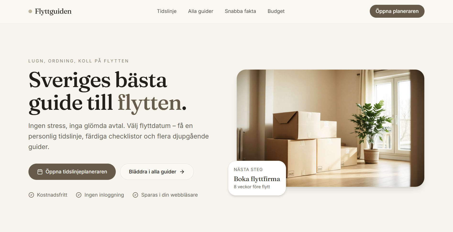 Hemsida för Flyttguide – Flytt & Tjänster | exempel byggt av Snabbwebb